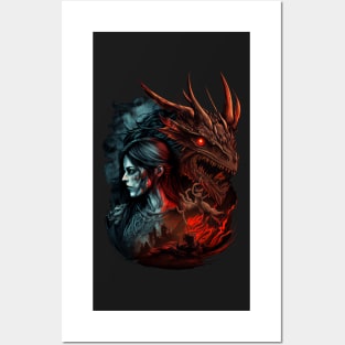 Fantasy dragon and undead woman Posters and Art